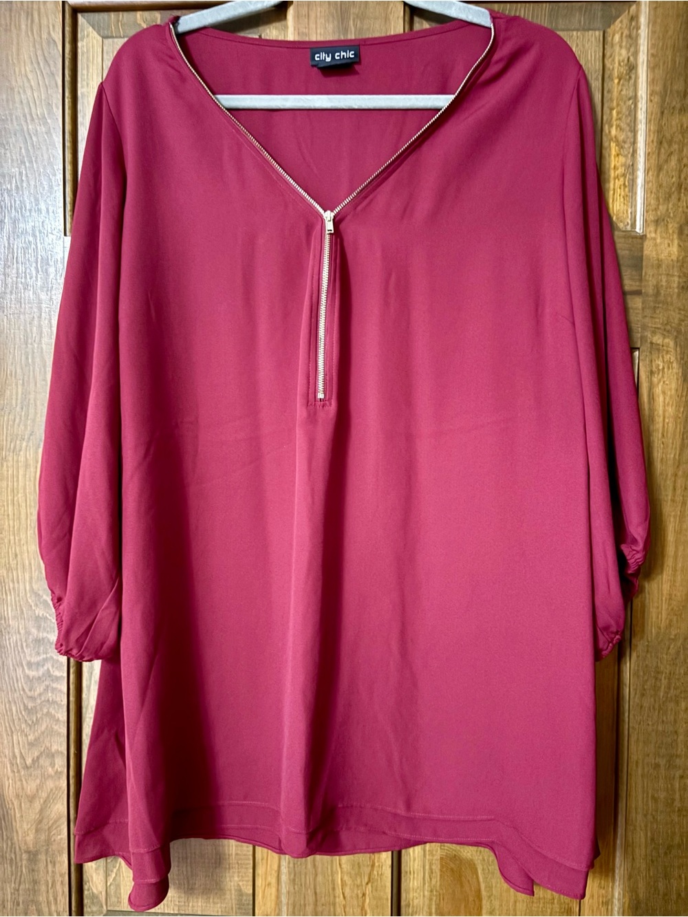City Chic Zip Front Tunic in Berry Red